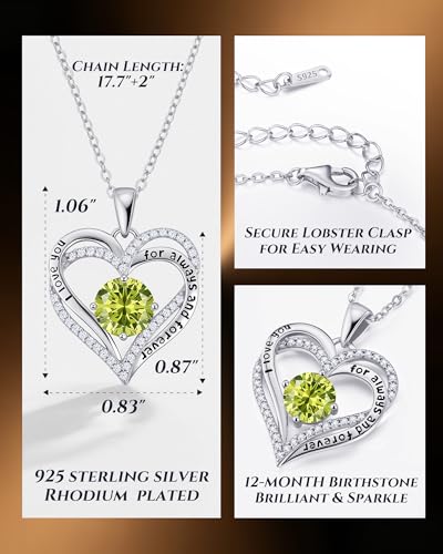 CDE S925 Silver Engraved Forever Love Heart Birthstone Necklaces for Women | 5A CZ,Hypoallergenic,Nickel-Free & Lead-Free Pendant,Anniversary Christmas Wedding Birthday Gift for Wife Girlfriend - color: 08-Aug, style: White Gold Plated