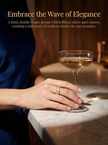 HEXAJOLIE Ribbon Statement Band Ring for Women | Elegant Gold Jewelry Accessories | Perfect for Party & Date Night | Hypoallergenic & Durable - color: Gold
