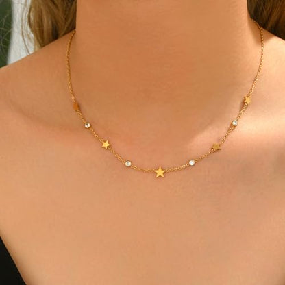 Dainty Necklaces with CZ Inlaid Minimalist Stackable Fashion Gifts - color: Star-GD