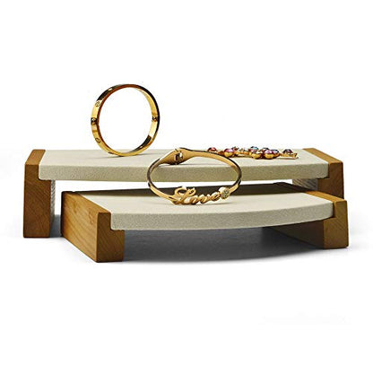 Oirlv Wood Jewelry Display Stand Showcase/Trade Show Necklace Bracelet Holder(Creamy-white 2 Pcs Seat Display Stand) - color: Creamy-white 2 Pcs Seat Display Stand