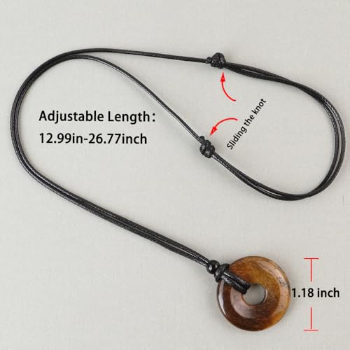 Anjiucc Natural Gemstone Pendant Necklce Lucky Coin Crystal Necklace Donut Pendnat with Adjustable Rope Healing Crystal for Men - color: Tiger's Eye
