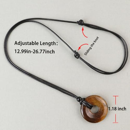 Anjiucc Natural Gemstone Pendant Necklce Lucky Coin Crystal Necklace Donut Pendnat with Adjustable Rope Healing Crystal for Men - color: Tiger's Eye