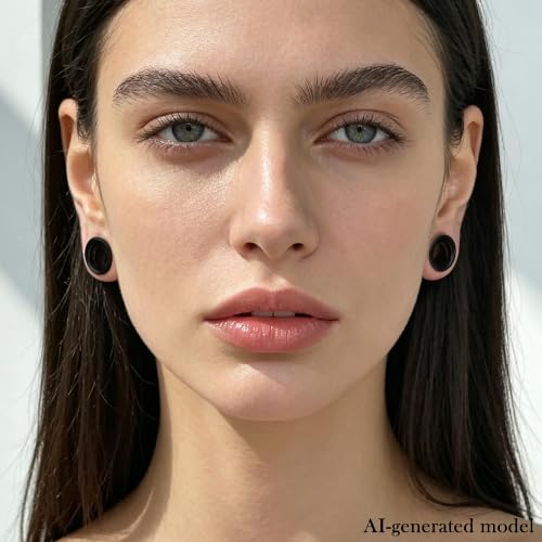 12G-25mm Double Flare Thin Gauges Tunnels Plugs Stretching Kit 316L Surgical Stainless Steel Hollow Gauge Tunnel Plug for Ear 12G 10G 8G 6G 4G 2G 0G 00G 12mm 14mm 16mm 18mm 20mm 22mm 25mm - color: Black Tone, size: 6G(4.0mm)-18mm