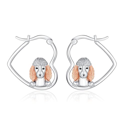 LES OSEWA Dog Animal Earrings Sterling Silver Animal Heart Hoop Dangle Earrings Cute Jewelry Gifts for Women - color: Poodle