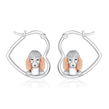 LES OSEWA Dog Animal Earrings Sterling Silver Animal Heart Hoop Dangle Earrings Cute Jewelry Gifts for Women - color: Poodle
