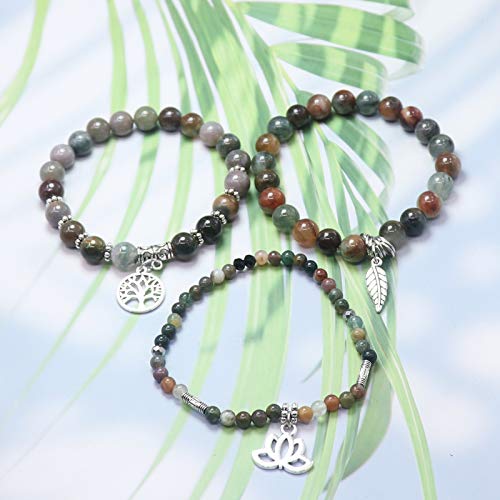 Tree of Life Yoga Healing Stone Bracelets,Multilayer Lotus Chakra Stone Reiki Bracelet Sets,Anxiety Crystal Natural Stone,for Women Stress Relief - style: Style 3 India + aquatic plants