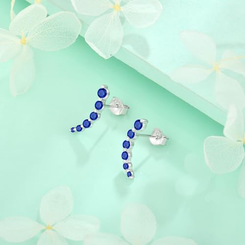 Starchenie 925 Sterling Silver Climber Earring Ear Crawler Stud Earrings for Women - color: Sapphire