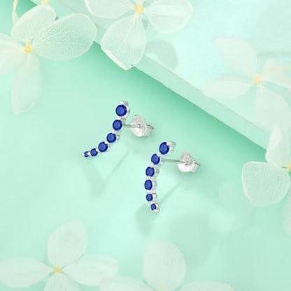 Starchenie 925 Sterling Silver Climber Earring Ear Crawler Stud Earrings for Women - color: Sapphire