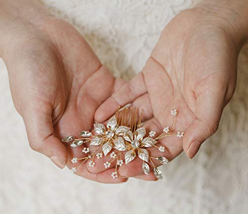 SWEETV Gold Bridal Hair Comb-Handmade Wedding Hair Clip Wedding Hair Accessories for Women - color: Gold-B