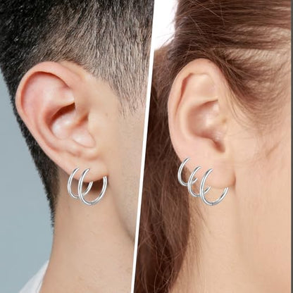 Mabor 7 Pairs Stainless Steel Hoop Earrings for Women Men | Silver Small Stainless Steel Huggie Hoop Earrings Piercings Cartilage 8, 10, 12 ,14, 16, 18, 20 mm