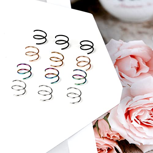 20G Double Nose Ring Hoop for Single Piercing - 2-36 Pcs Jewelry for Women - color: colorful