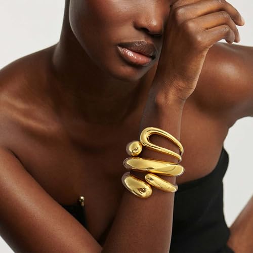 Giovanchi Chunky Gold Bangle Bracelets for Women | 14K Gold Plated Cuff Bracelets, Stackable Dainty Gold Bracelet Sets, Non Tarnish Fashion Jewelry Gift - style: B3-Gold