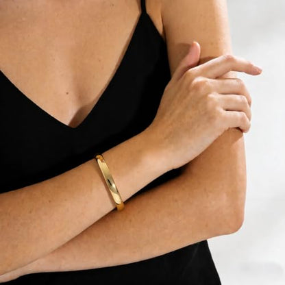Stainless Steel Cuff Bracelet for Women, Polished Oval Open Bangle Bracelet, Minimalist Jewelry - color: Gold-8mm