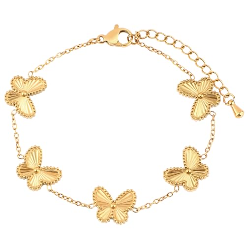 18K Gold Plated Stainless Steel Dainty Charms Colorful Crystal Birthstone Bracelet Minimalist Cute Jewelry for Women - color: Gold Butterfly