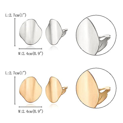 FANZE 2 Pairs Matte Gold Sliver Clip on Earrings for Women No Piercing | No Piercing Button Earring Comfortable Fashion Jewelry Gift - color: Set-11
