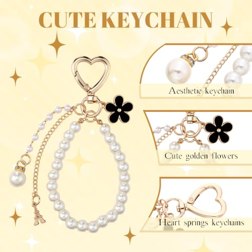 Sureio 5 Pcs Bag Extender Chain Pearl Purse Chain Ribbon Bow Keychain Extender Bag Strap Purse Charms Accessories for Handbag - color: Black and White