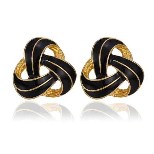 RAUCHBE Big Chunky Gold Earrings for Women Vintage Black Oval Earring Onyx Statement Earrings Trendy Jewelry - style: Knot