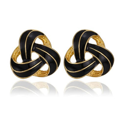 RAUCHBE Big Chunky Gold Earrings for Women Vintage Black Oval Earring Onyx Statement Earrings Trendy Jewelry - style: Knot