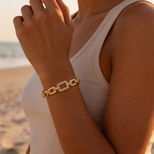 hotoo Gold Plated Bangle Bracelet for Women - style: Diamond-Set Cuban Chain Splicing