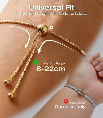 Lovans 14K Gold Plated Tennis Bracelets,White/Yellow/Rose Gold-plated Adjustable Cubic Zirconia Tennis Bracelet for Women - color: Gold, size: 5MM Blue