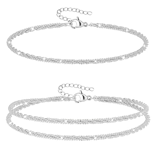 Nanafast 4-6PCS Ankle Bracelets Set for Women Gold Boho Beach Anklet Chain Adjustable Foot Jewelry for Women Extremely Simple Style - color: 2Pcs Silver