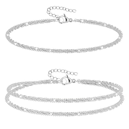 Nanafast 4-6PCS Ankle Bracelets Set for Women Gold Boho Beach Anklet Chain Adjustable Foot Jewelry for Women Extremely Simple Style - color: 2Pcs Silver
