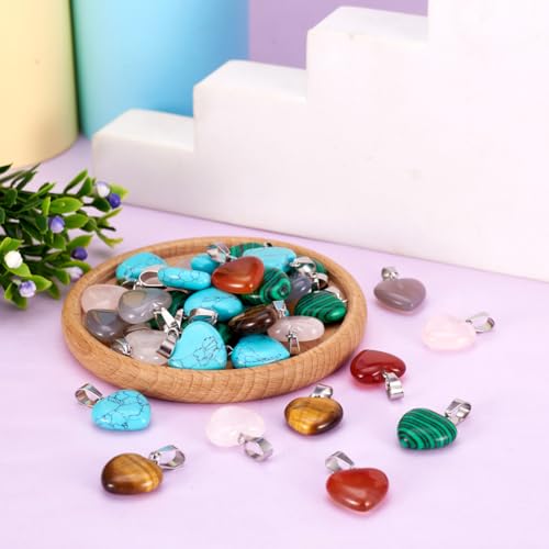 50pcs Heart Shaped Stone Pendants Healing Chakra Crystal Gemstone Rock Charms Random Mixed Bulk for Valentine's Day Gift Jewelry Making Hole: 2x7mm - color: 1-Mixed Color-Heart-Random 50pcs
