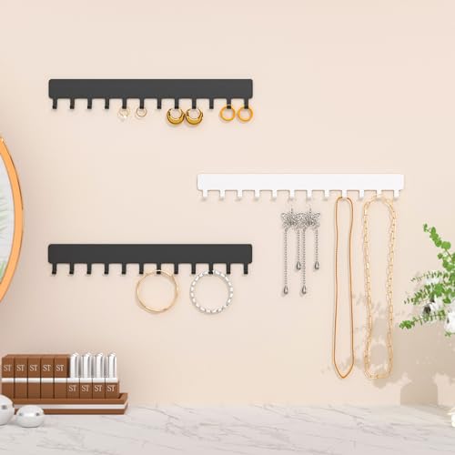 Necklace Holder Wall Mounted,Self Adhesive Jewelry Organizer,2 Pack,Black | Modern Design,24 Hooks for Jewelry,Self Adhesive No Drilling,Durable Metal Design,for bedroom/closet/bathroom/vanity - color: Black