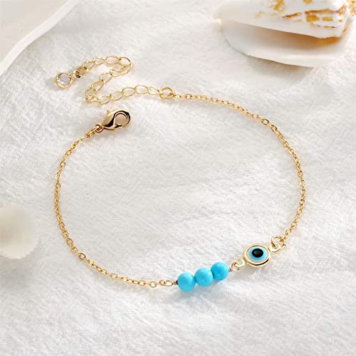 Fesciory Evil Eye Bracelet for Women, Gold Plated Adjustable Chain Jewelry | Blue Evil Eye Charm Bracelet, Lucky Amulet Symbolism, Dainty Adjustable Chain, Daily wear, Jewelry gifts - color: Gold-3