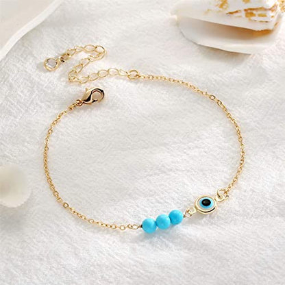 Fesciory Evil Eye Bracelet for Women, Gold Plated Adjustable Chain Jewelry | Blue Evil Eye Charm Bracelet, Lucky Amulet Symbolism, Dainty Adjustable Chain, Daily wear, Jewelry gifts - color: Gold-3