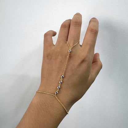 Kakikaki 925 Sterling Silver Finger Ring Bracelet Hand Chain for Women | Slave Bracelets 7" to 9" Adjustable - color: Gold, style: 5 Amethyst