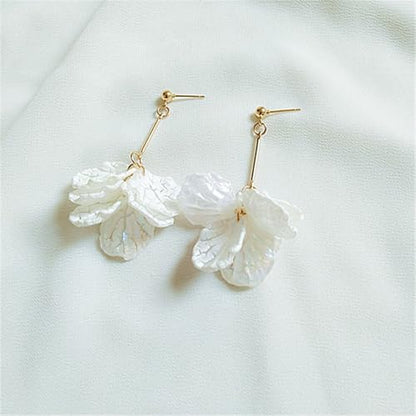 Seashell Pearl Stud Earrings for Women Ocean Sea Theme Sweet Double Layer Acrylic Shell Lightweight Dangle Drop Earrings for Summer Beach Holiday Halloween Party Jewelry Accessories - color: Long shell earrings