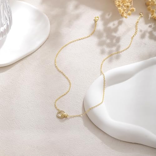 Gold Necklace for Women, Dainty 14K Gold Plated Pendant Necklaces for Women Trendy Simple Choker Chain Cubic Zirconia Circle/Interlocking/Sun/Pearl Necklace Fashion Jewelry Charm Gifts - color: CZ Smooth Double Circle