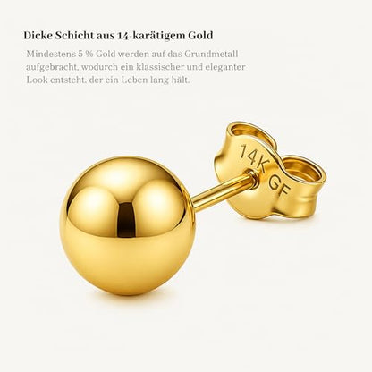 Kezef 14K Gold Filled Ball Stud Earrings for Women - Thick 14K Gold Layer, Hypoallergenic for Sensitive Ears, Round Studs | 3mm-9mm - style: 5mm