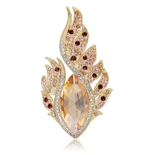 Rhinestone Feather Brooches for Women Men,Vintage Animal Peacock Pin Gold/Silver/Blue/ Crystal Diamond Lapel Pins Fashion Enamel Feather Leaf Brooch Elegant Dress Coat Pin Decor Wedding Christmas Birthday Jewelry - color: Yellow