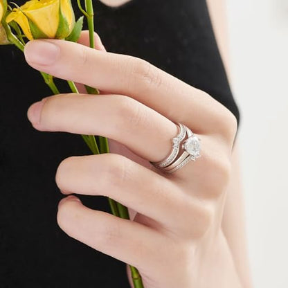 SHELOVES Crown Wedding Ring Guard Enhancers Round Cubic Zirconia Stackable Rings Wrap for Women White Gold Plated - color: Silver