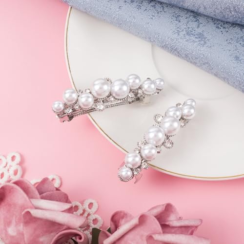 OIIKI Pearl Hair Snap Clips for Wedding, Silver, Style 1, 1pcs | Elegant Pearl Barrettes with Pins for Women, Brides, Parties, Daily Use
