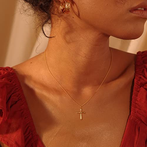 Fettero Cross Necklace for Women Faith Pendant 14K Plated Dainty Chain Necklaes Minimalist Simple Tiny God Lords Prayer Religious Jewelry - style: Balloon Cross