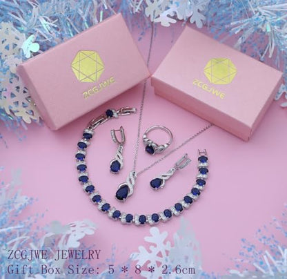 Wedding Jewelry Set for Women Gem Necklace Earrings Bracelet Luxury Jewelry Set Birthday Valentine's Day Mother's Day Christmas Prom Jewelry Gift - color: MHSD-Blue