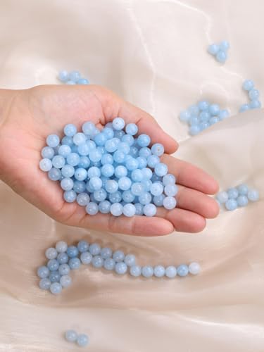Jovivi 8mm Natural Aquamarine Gemstone Beads for Jewelry Making,96pcs | Energy Healing Crystals Polished Round Smooth Stone Beads,Genuine Real Stone Beads for Bracelet Necklace - color: Aquamarine