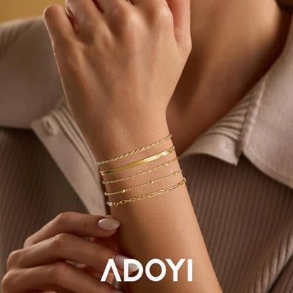 Gold Bracelets for Women, 14K Gold Plated Stackable Bracelet Stack Set Adjustable Charm Paperclip Chain Cuban Link Layered Waterproof Jewelry Sets Gifts for Womens 6.5 Inch - color: Golden-A 6.5 IN