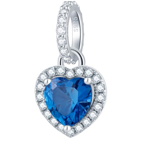 CHAWIN Birthstone Charms, 925 Sterling Silver Heart Dangle Charm, Sparkling CZ Compatible with Pandora Charm Bracelet, Necklace, Birthday Gifts for Women/Wife/Mother - style: 12# December