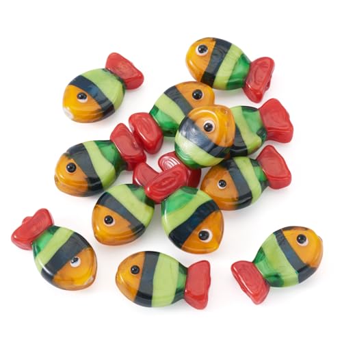 Cheriswelry 12Pcs Glass Fish Beads Handmade Lampwork Beads Marine Life Animal Bead 20-21mm for DIY Earring Bracelet Necklace Keychain Jewelry Making Summer Crafts - color: Mixed Color 2