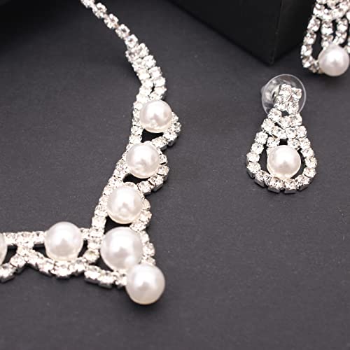 Silver Plated Elegant Necklace Earrings Bride Bridesmaid Jewelry Sets for Wedding Prom Crystal Jewelry Set for Women Costume Accessories - color: 03-Silver Plated