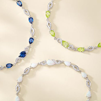 FANCIME Birthstone Teardrop Tennis Bracelet for Women, Sterling Silver 9x7mm main Gemstone Bolo Adjustable Chain Bracelet Fine Jewelry Birthday Gifts for Women Mom Wife Her - color: 09-Sapphire