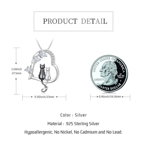 Heart Animal Necklace 925 Sterling Silver Cute Animal Pendant Jewelry Birthday Gifts for Women Girlfriend Mom Animal Lovers - style: 1-2 Black Cat