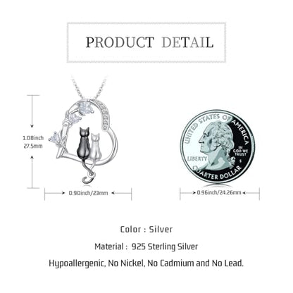 Heart Animal Necklace 925 Sterling Silver Cute Animal Pendant Jewelry Birthday Gifts for Women Girlfriend Mom Animal Lovers - style: 1-2 Black Cat