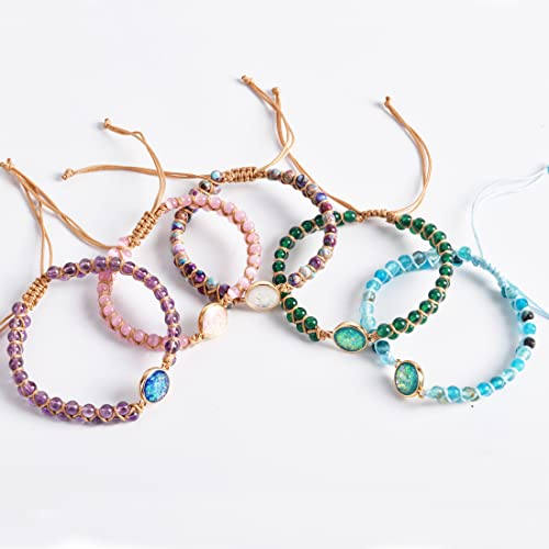 YGLINE Stone Bead Yoga Meditation Bracelet Healing Crystal Double Layer Natural Gemstone Beaded Relax Anxiety Bracelets for Women Men - color: purple