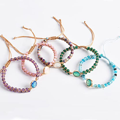 YGLINE Stone Bead Yoga Meditation Bracelet Healing Crystal Double Layer Natural Gemstone Beaded Relax Anxiety Bracelets for Women Men - color: jasper