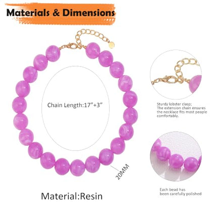 Chunky Necklaces for Women Trendy 20MM Large Resin Beaded Necklace Bold Statement Chunky Choker Necklace Boho Beads Summer Beach Jewelry - color: Purple